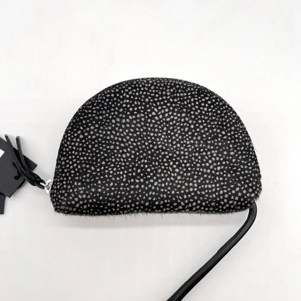 BANANA REPUBLIC Mini Half Moon Organizer Pouch Calf Hair Black Dot Phone Charger